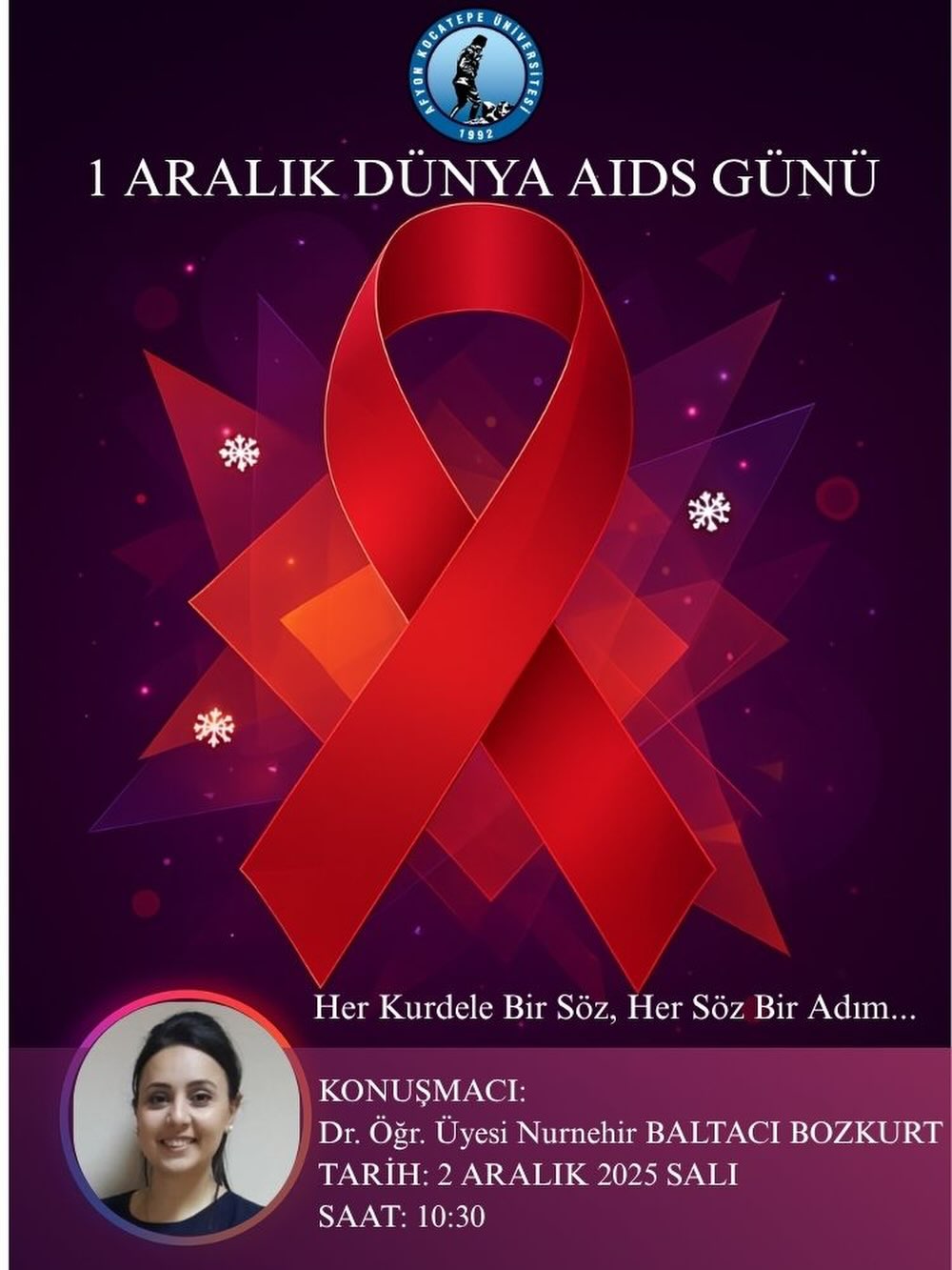 Afyon Kocatepe Üniversitesi'nde Bugün: 1 Aralık Dünya AIDS Günü Etkinliği
