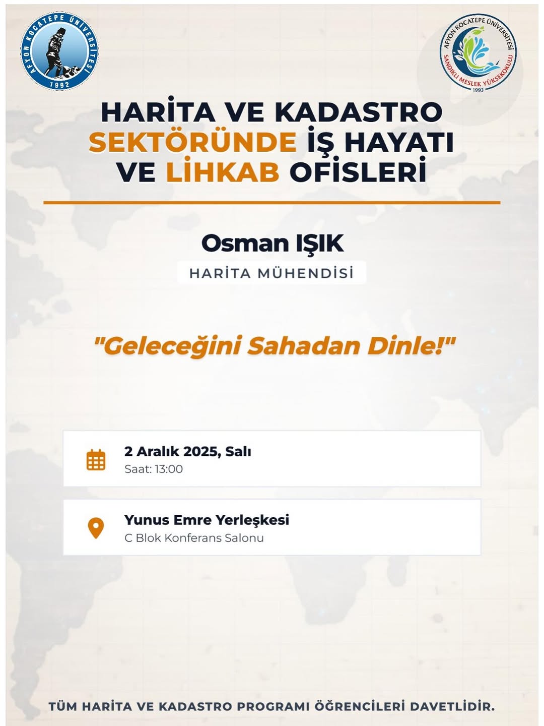 Afyon Kocatepe Üniversitesi'nde Harita ve Kadastro Sektörü Konferansı