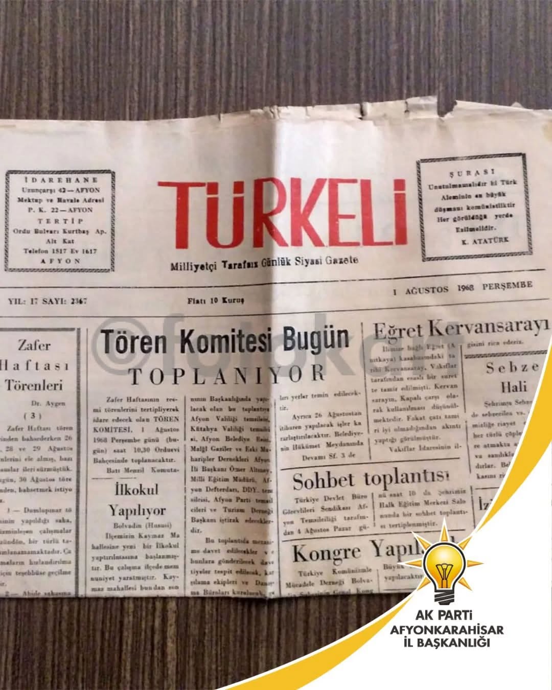 Afyonkarahisar’ın Köklü Basın Kuruluşu Türkeli Gazetesi 75. Yaşını Kutluyor