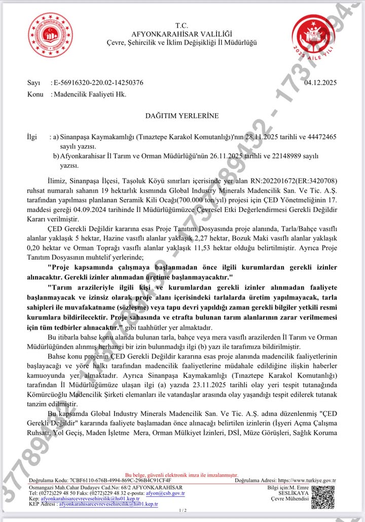 Taşoluk Beldesi Maden Krizi Çözüme Kavuşturuldu