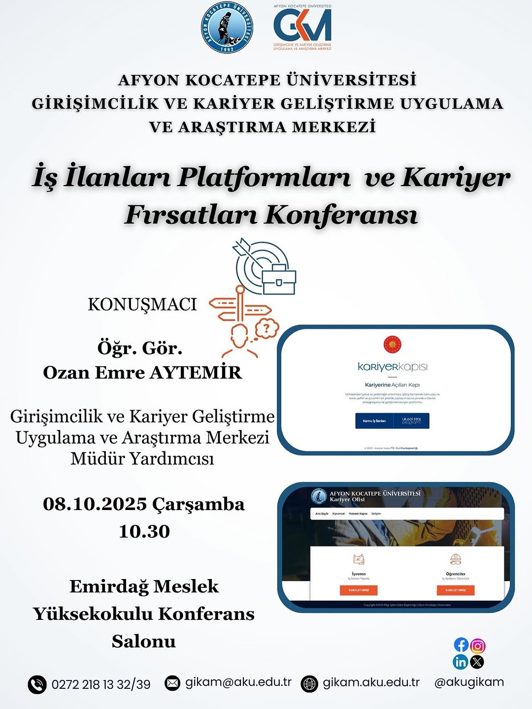 Afyon Kocatepe Üniversitesi'nde Bugün: İş İlanları Platformları ve Kariyer Fırsatları Konferansı