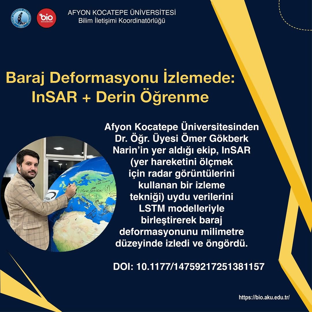 Afyon Kocatepe Üniversitesi'nden Baraj Deformasyonunu İzlemede Yenilikçi Yaklaşım: InSAR + Derin Öğrenme