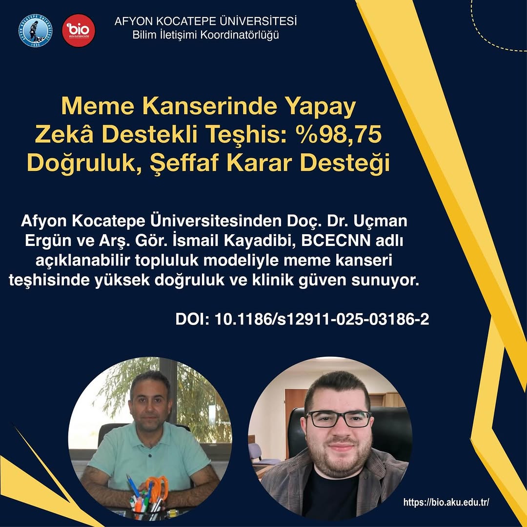 Afyon Kocatepe Üniversitesi'nden Meme Kanserinde Yapay Zekâ Destekli Teşhis