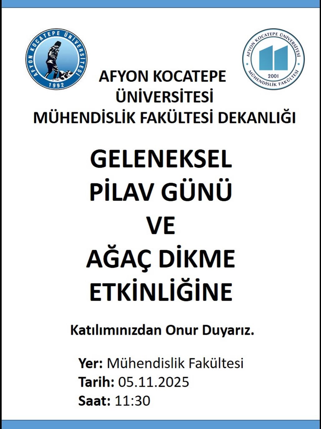 Afyon Kocatepe Üniversitesi'nde Geleneksel Pilav Günü ve Ağaç Dikme Etkinliği