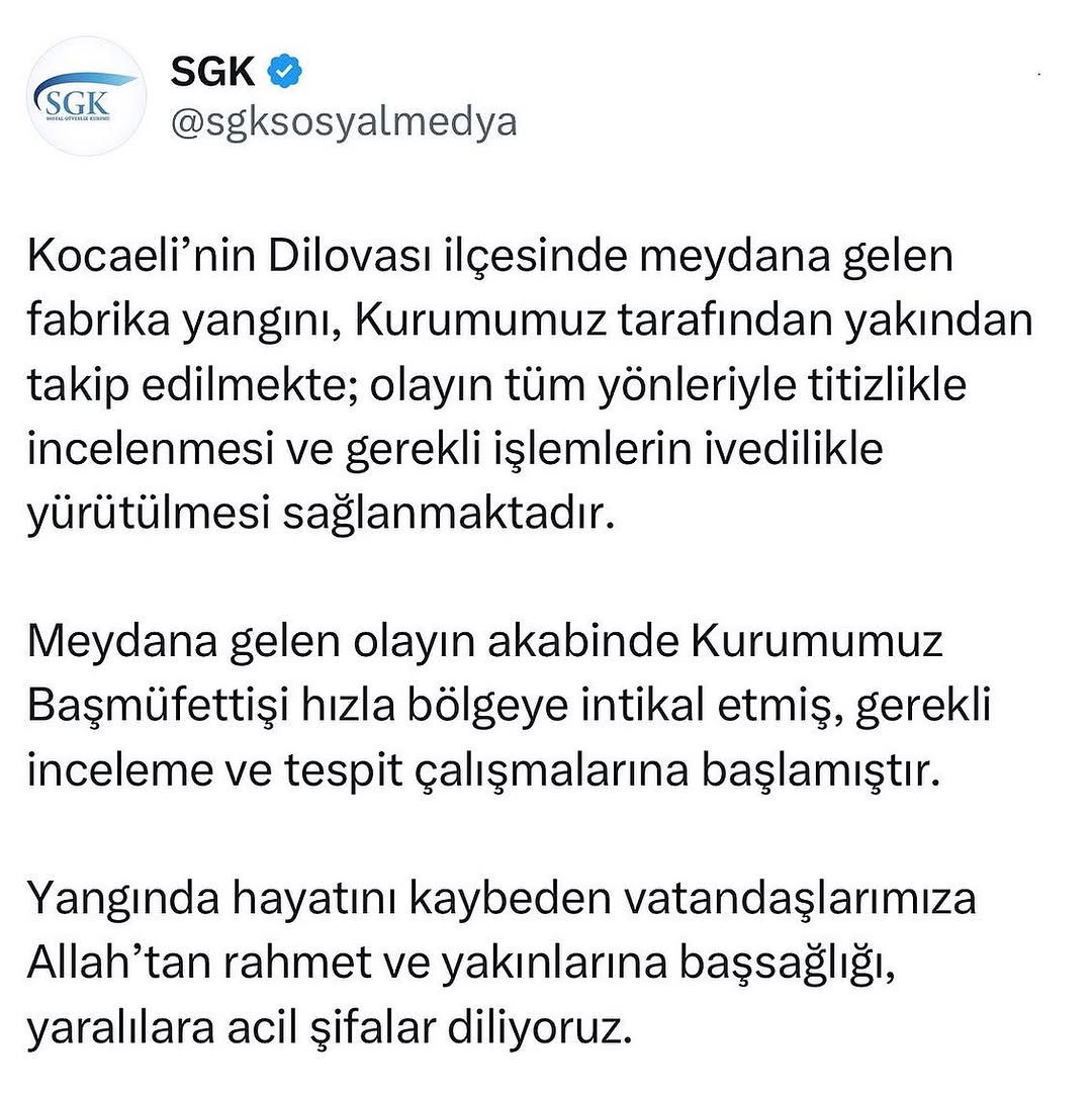 Kocaeli Dilovası'nda Meydana Gelen Fabrika Yangını Hakkında Kurum Açıklaması