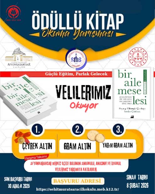 Afyonkarahisar Şehit Murat Saraç İlkokulu'ndan Anlamlı Proje: 'Velilerimiz Okuyor' Kitap Okuma Yarışması