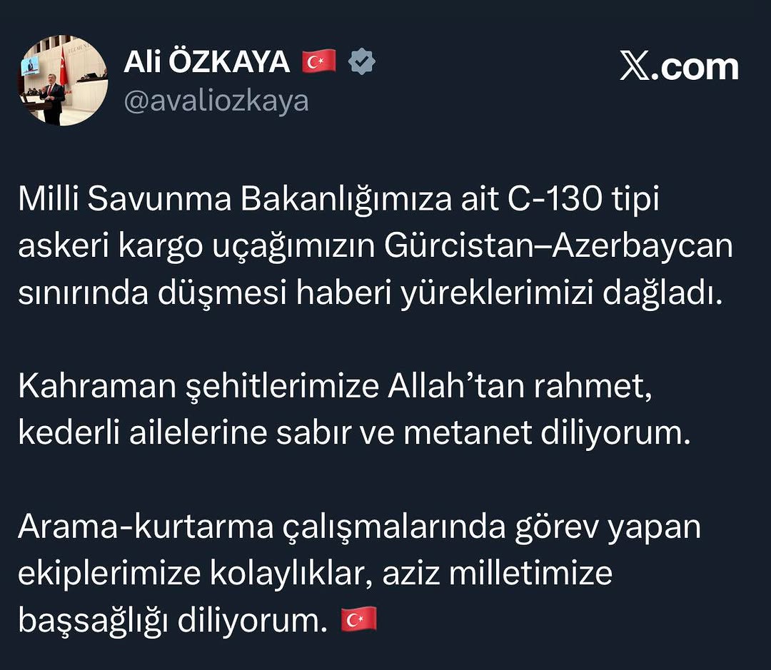Milli Savunma Bakanlığımıza ait C-130 tipi askeri kargo uçağının düştüğü haberi