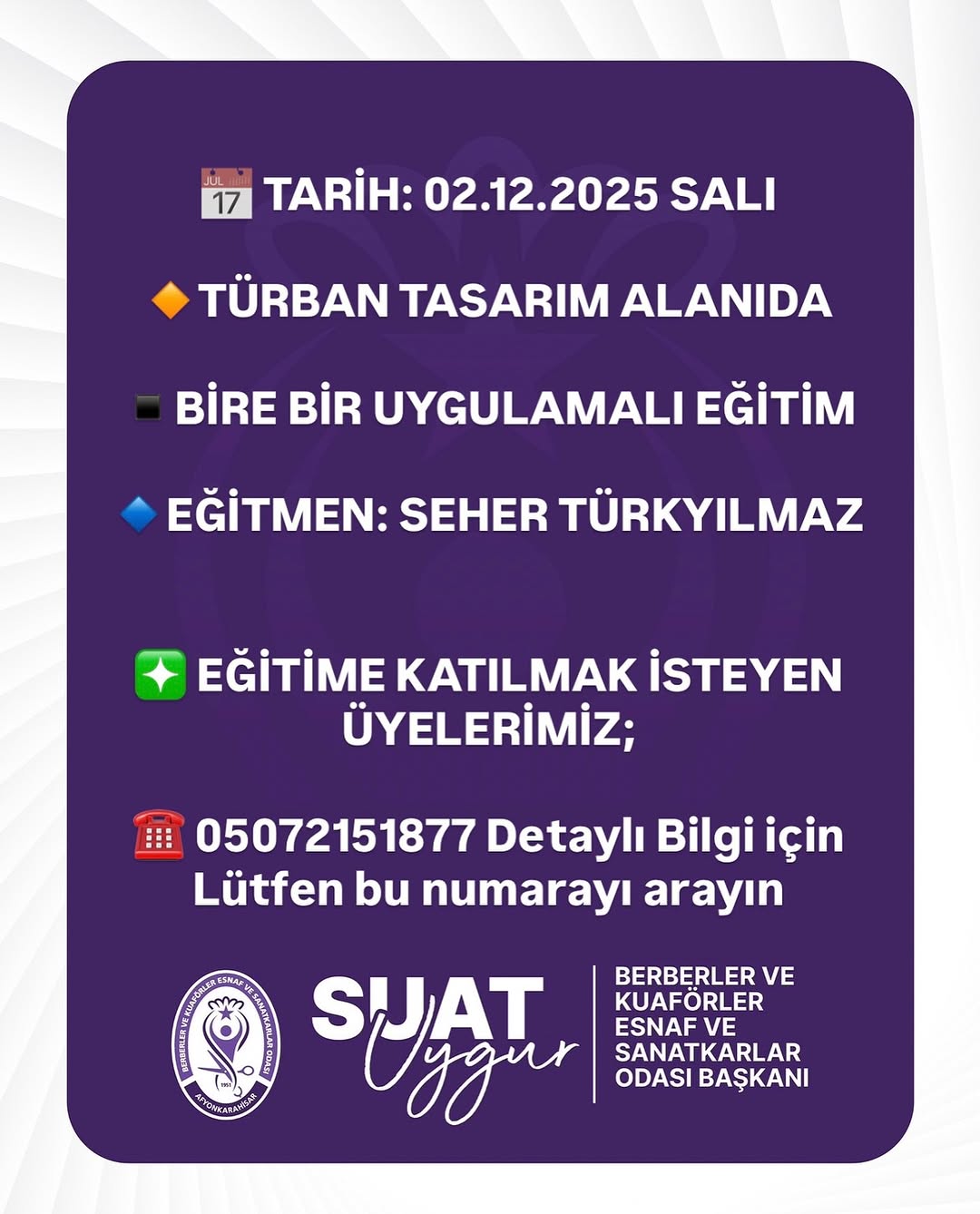 Türban Tasarım Alanında Birebir Uygulamalı Eğitim - 02.12.2025 Salı