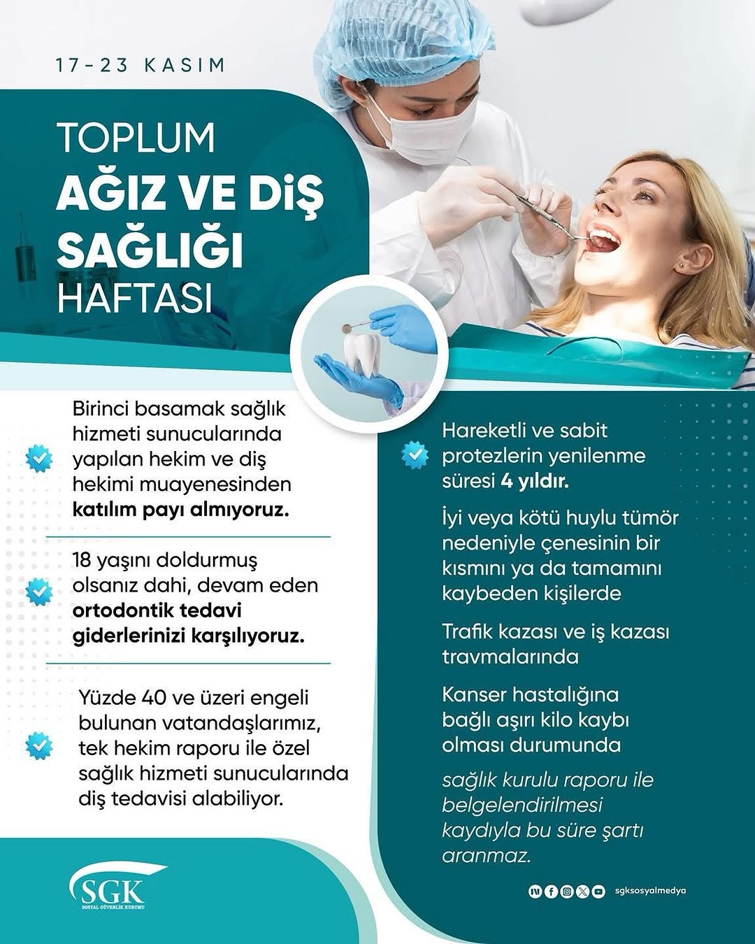 17–23 Kasım Toplum Ağız ve Diş Sağlığı Haftası'nda Vatandaşların Ağız ve Diş Sağlığı Hizmetlerine Destek