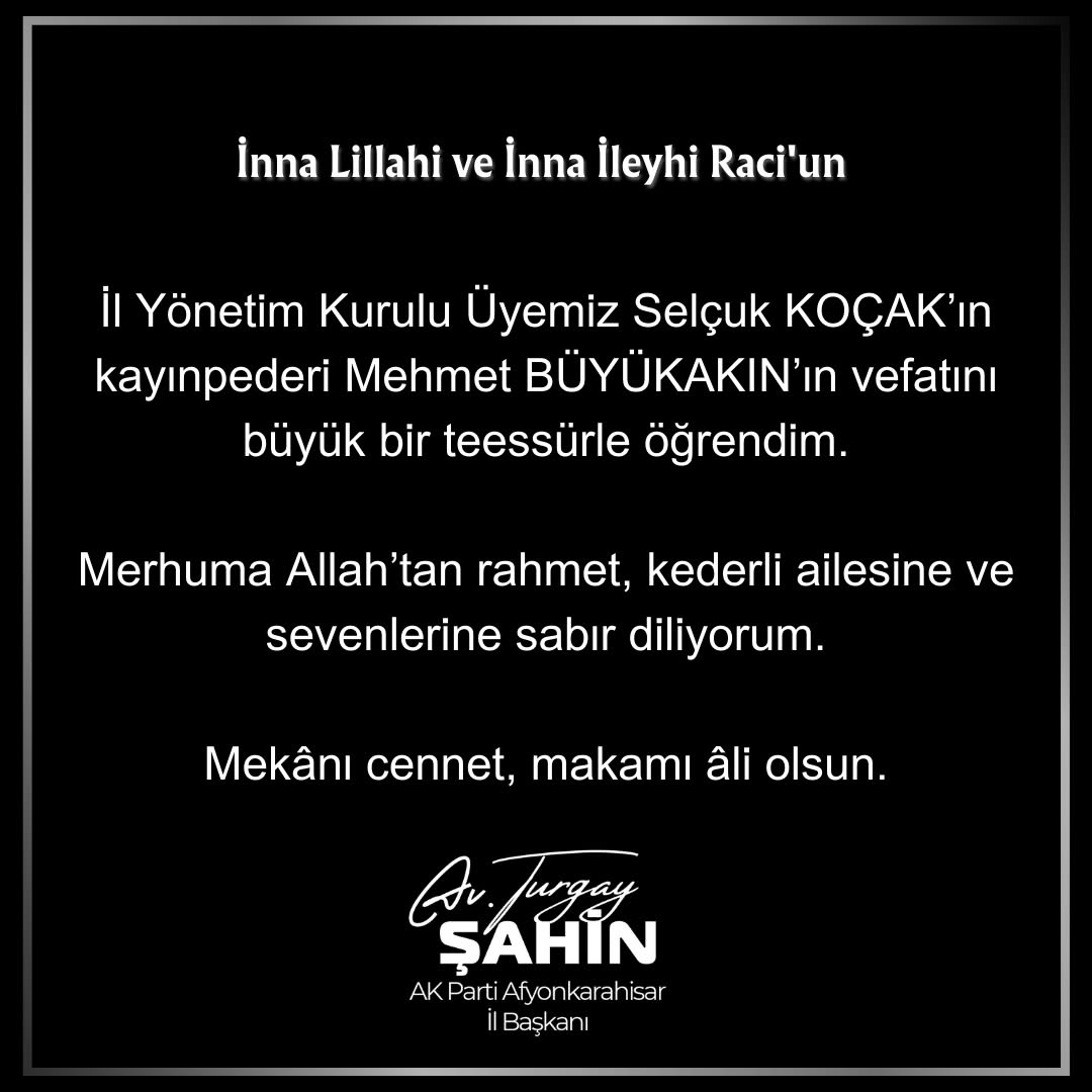 AK Parti Afyonkarahisar İl Başkanı Avukat Turgay Şahin Açıkladı