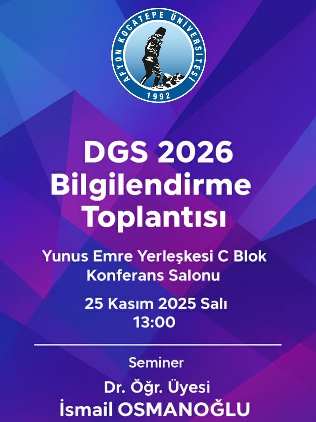Afyon Kocatepe Üniversitesi'nde DGS 2026 Bilgilendirme Toplantısı Düzenlenecek