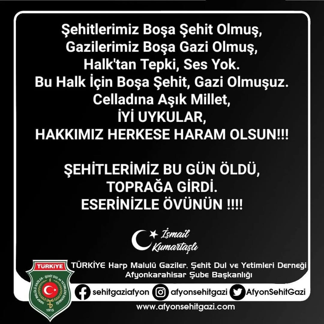 Şehit ve Gazi Hakları İçin Afyon Şehit Gaziler Derneği'nden Çağrı