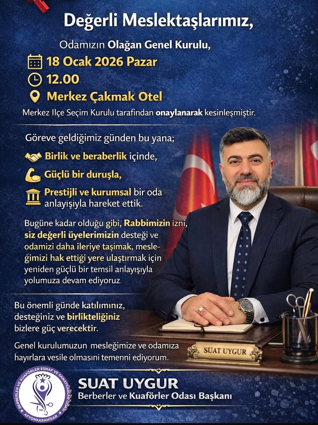 Berberler ve Kuaförler Odası Olağan Genel Kurulu Duyurusu