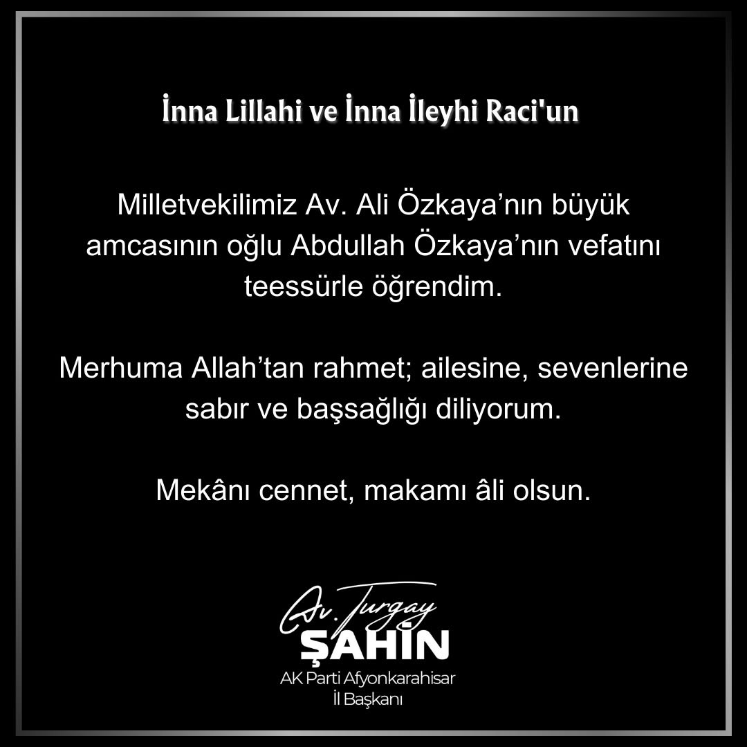 Av. Ali Özkaya'nın Ailesinin Başı Sağolsun