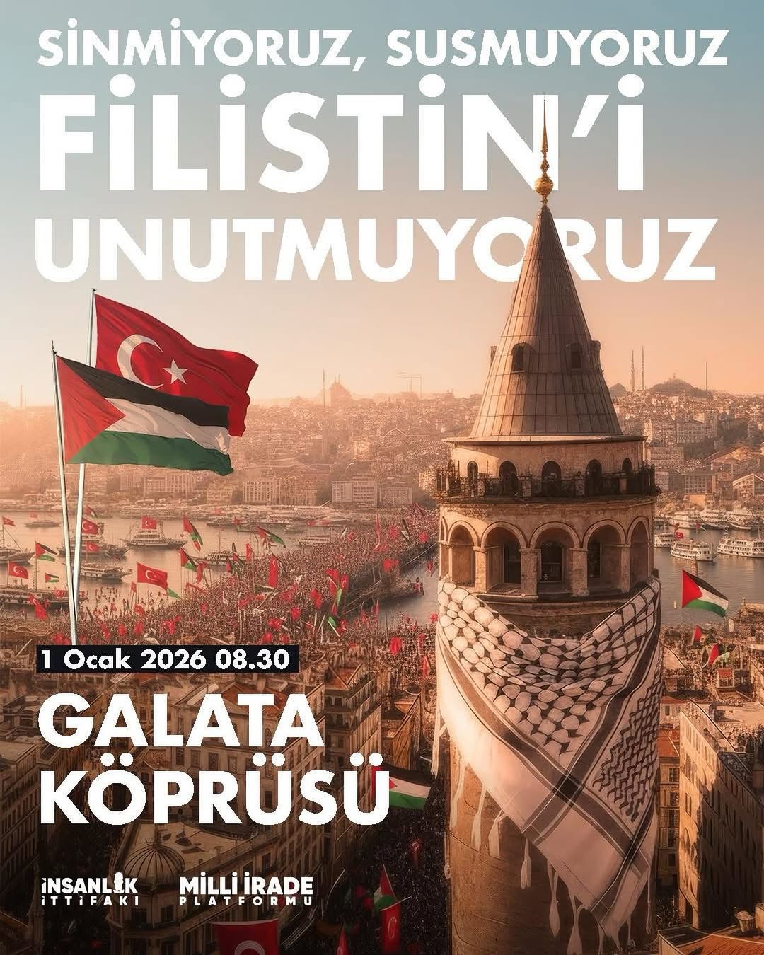 Yeni Yılda Filistin için Galata Köprüsü'nde Buluşma Etkinliği