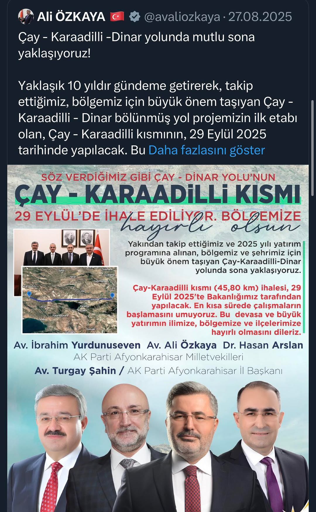 Çay- Karaadilli- Dinar Duble Yolu İhalesi Hızla Başlıyor