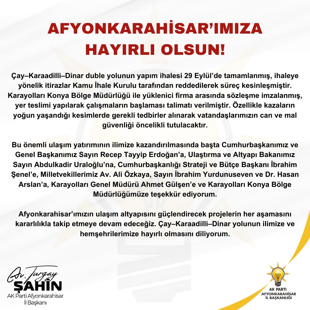Afyonkarahisar'a Yapılan Ulaşım Yatırımı Hakkında Açıklama