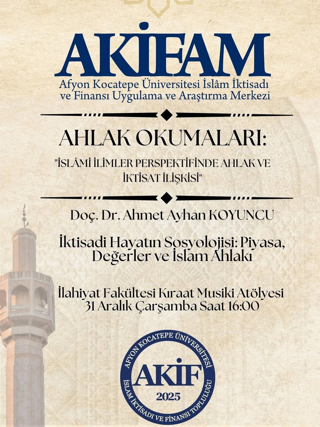 Afyon Kocatepe Üniversitesi'nde Ahlak Okumaları Etkinliği Düzenlendi