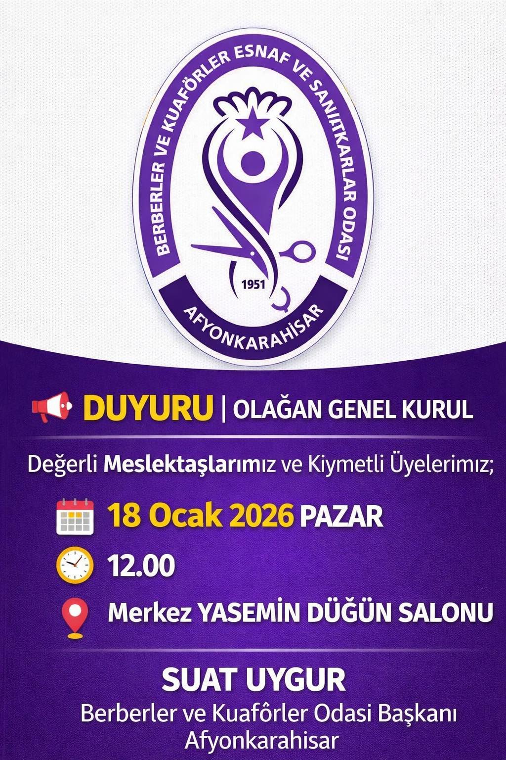 Afyonkarahisar Muhtarlar Derneği'nden Davet: TÜM ÜYELERİMİZ DAVETLİDİR