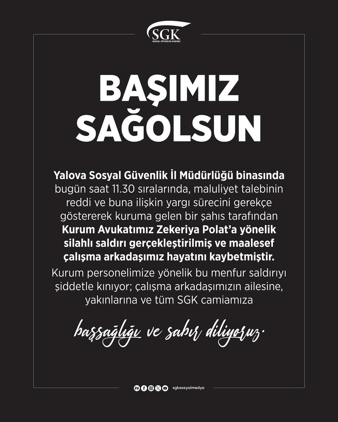 Yalova SGK İl Müdürlüğü'nden Acı Haber: Kurum Avukatı Silahlı Saldırı Sonucu Hayatını Kaybetti