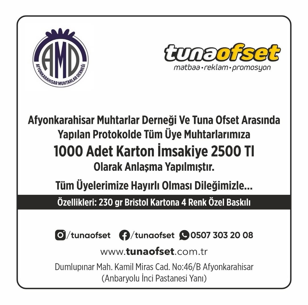 Afyonkarahisar Muhtarlar Derneği İle Tuna Ofset Arasındaki Protokol Hakkında Bilgilendirme