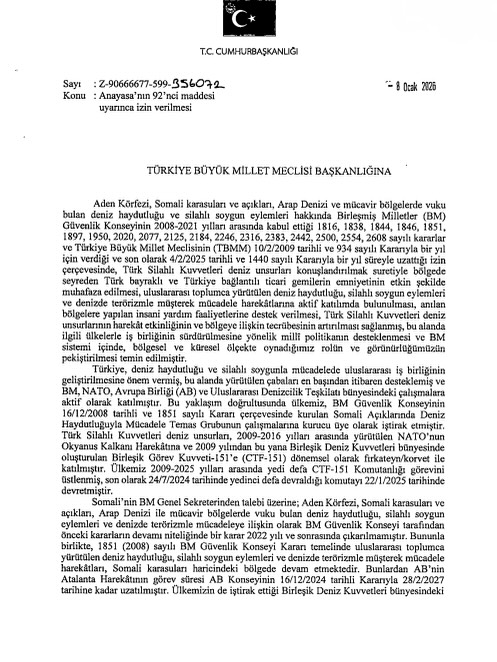TBMM'de Türk Silahlı Kuvvetleri'nin Deniz Unsurlarının Görev Süresi Uzatıldı