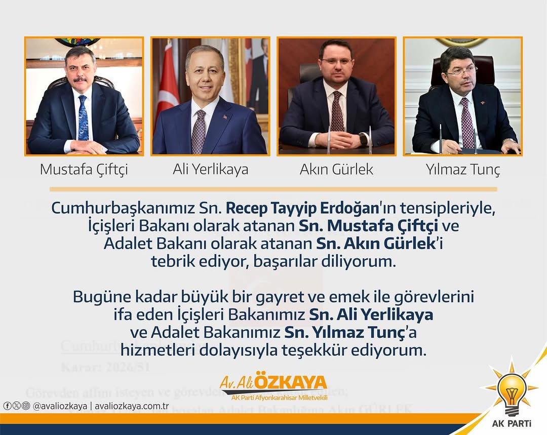 Cumhurbaşkanı Erdoğan'dan Bakan Atamalarına Tebrik