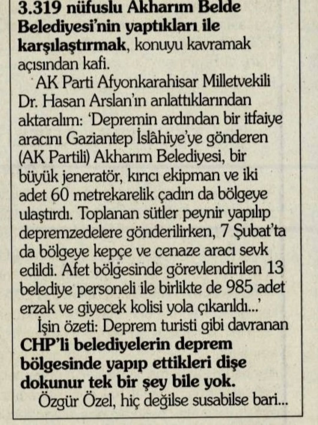 CHP'nin Deprem Bölgesine Gönderdiği Yardımlar Eleştirildi