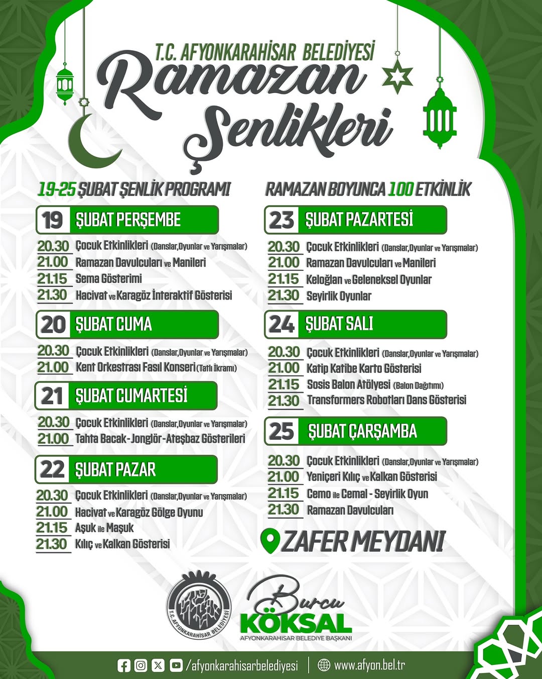 AfyonKarahisar Belediye Başkanı Ramazan Şenliklerini Duyurdu