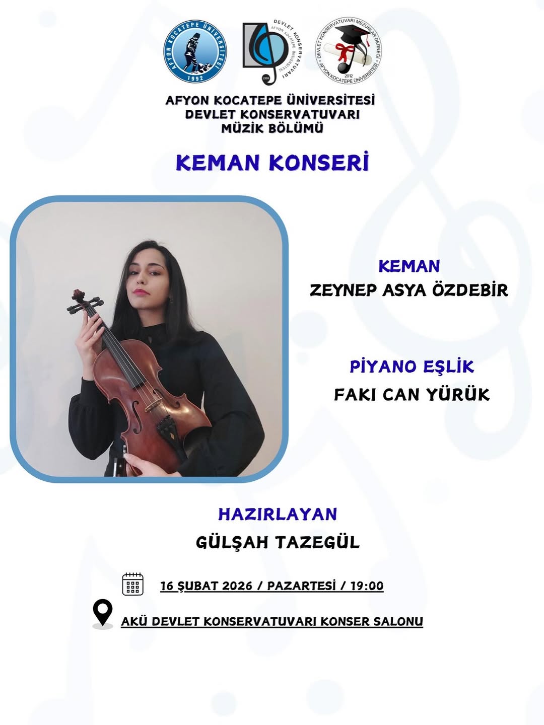 Afyon Kocatepe Üniversitesi'nde Bugün Keman Konseri
