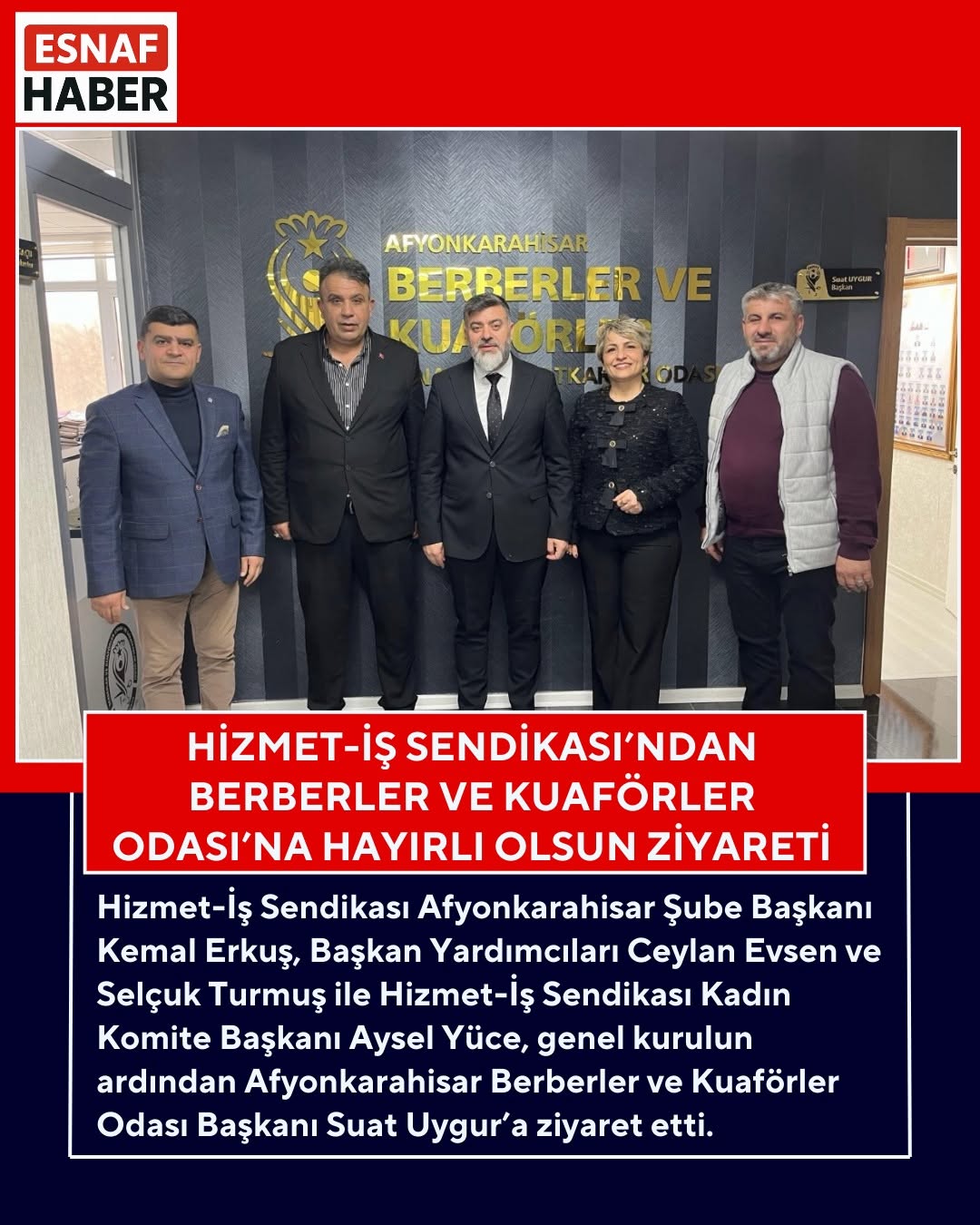 Hizmet-İş Sendikası'ndan Berberler ve Kuaförler Odası'na Hayırlı Olsun Ziyareti