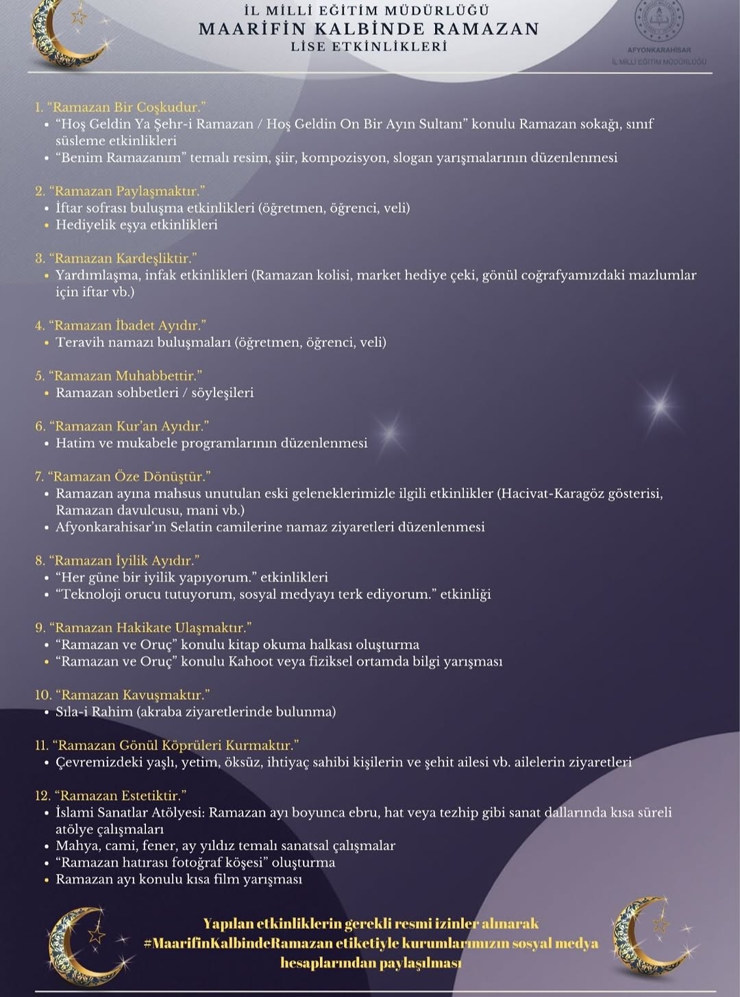 Afyonkarahisar İl Milli Eğitim Müdürlüğü'nden Ramazan Hazırlıkları