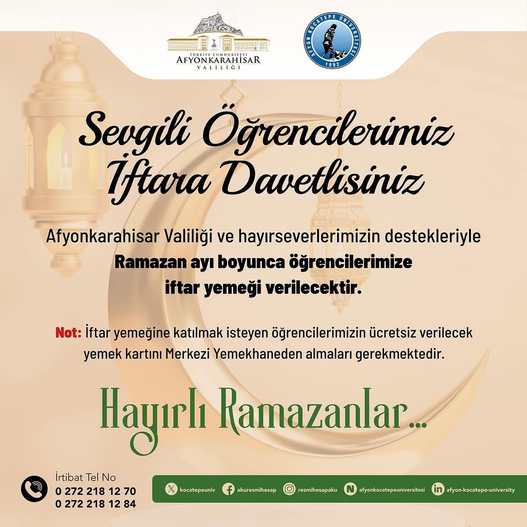 AKÜ Öğrencilerine Ramazan Ayında İftar 2026'da da Devam Edecek